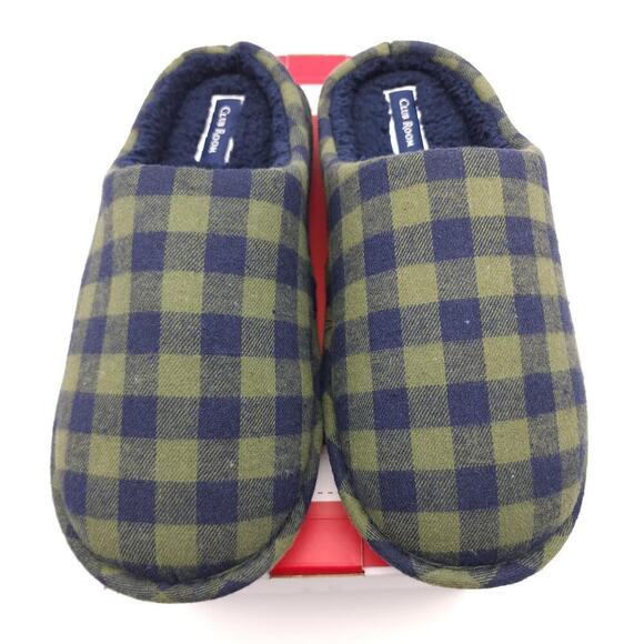 Club Room Men's Fleece-Lined Flannel Slippers Green/Navy Plaid 6-7 Small NEW - Picture 3 of 9